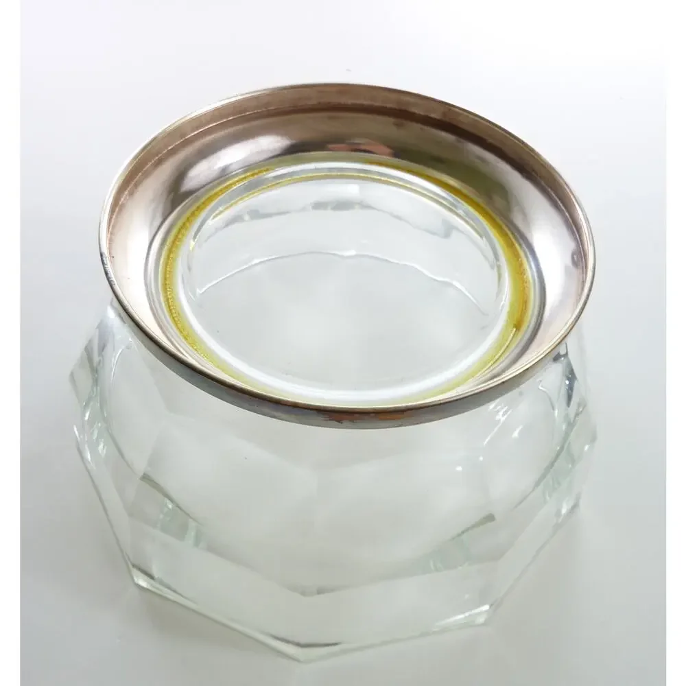 Vintage Italian Cut Crystal Glass Bowl Silver Plated Footed Base Heavy Decor